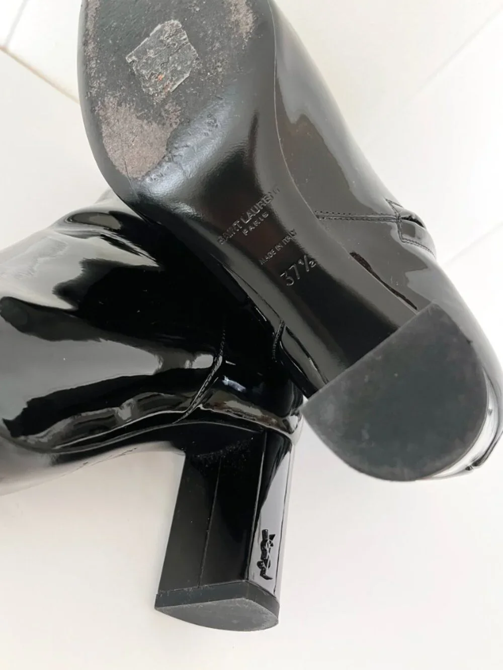 Saint Laurent YSL Loulou patent leather boots